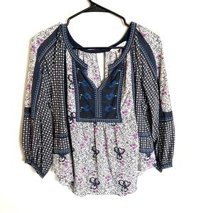 Rebecca Taylor Top Womens 6  Floral Silk Puff Sleeve Boho Blouse